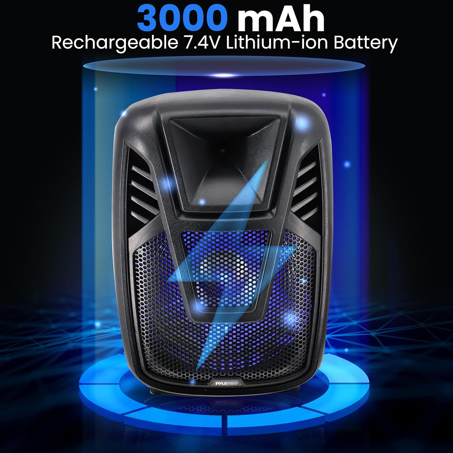 Pyle 15” Portable Bluetooth PA Speaker System - 800W Wireless Rechargeable Loudspeaker with LED Party Lights, Rolling Wheels, Built-in Amp, & Remote Control - Indoor/Outdoor Karaoke Machine (Black)