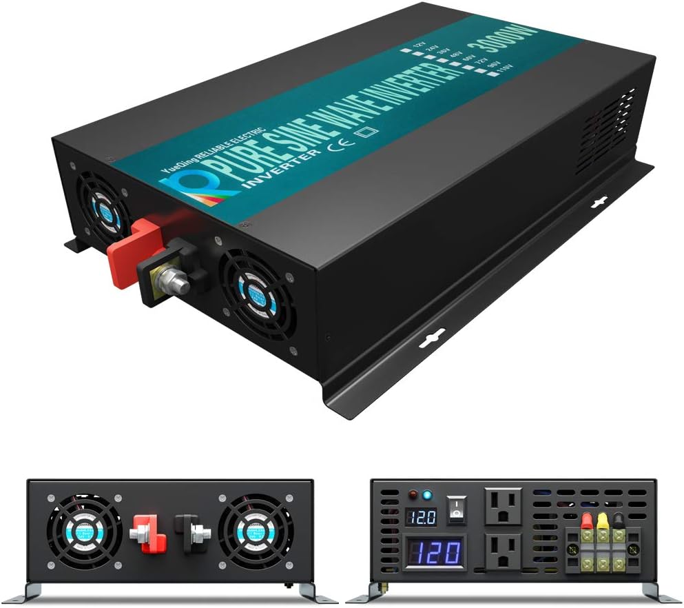 WZRELB 3000W Pure Sine Wave Solar Power Inverter 12VDC (10V-15V) to 110/120V AC, Output 25Amp Max,Off Grid System