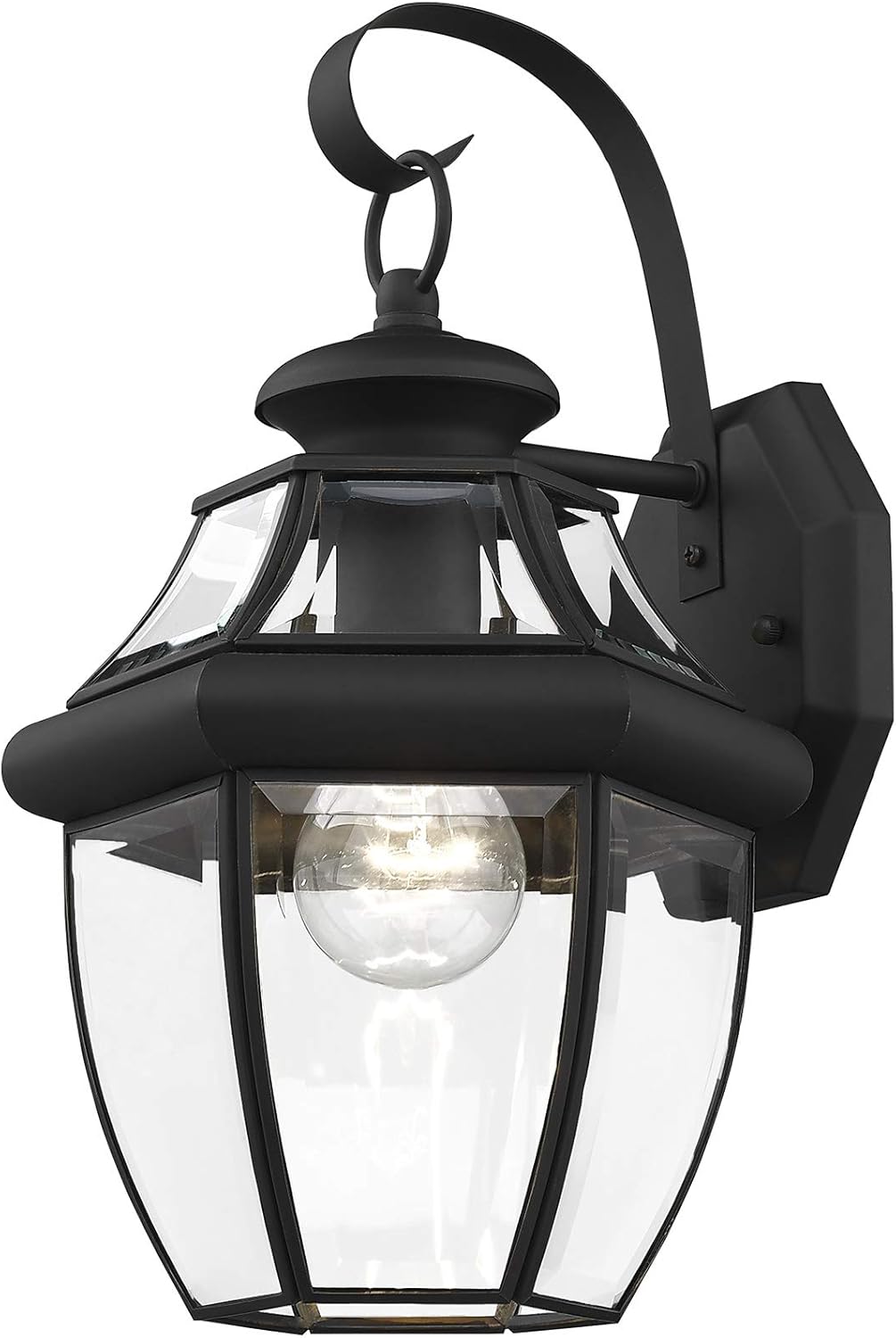 Livex Lighting 2151-04 Monterey 1 Light Outdoor Black Finish Solid Brass Wall Lantern with Clear Beveled Glass, 13