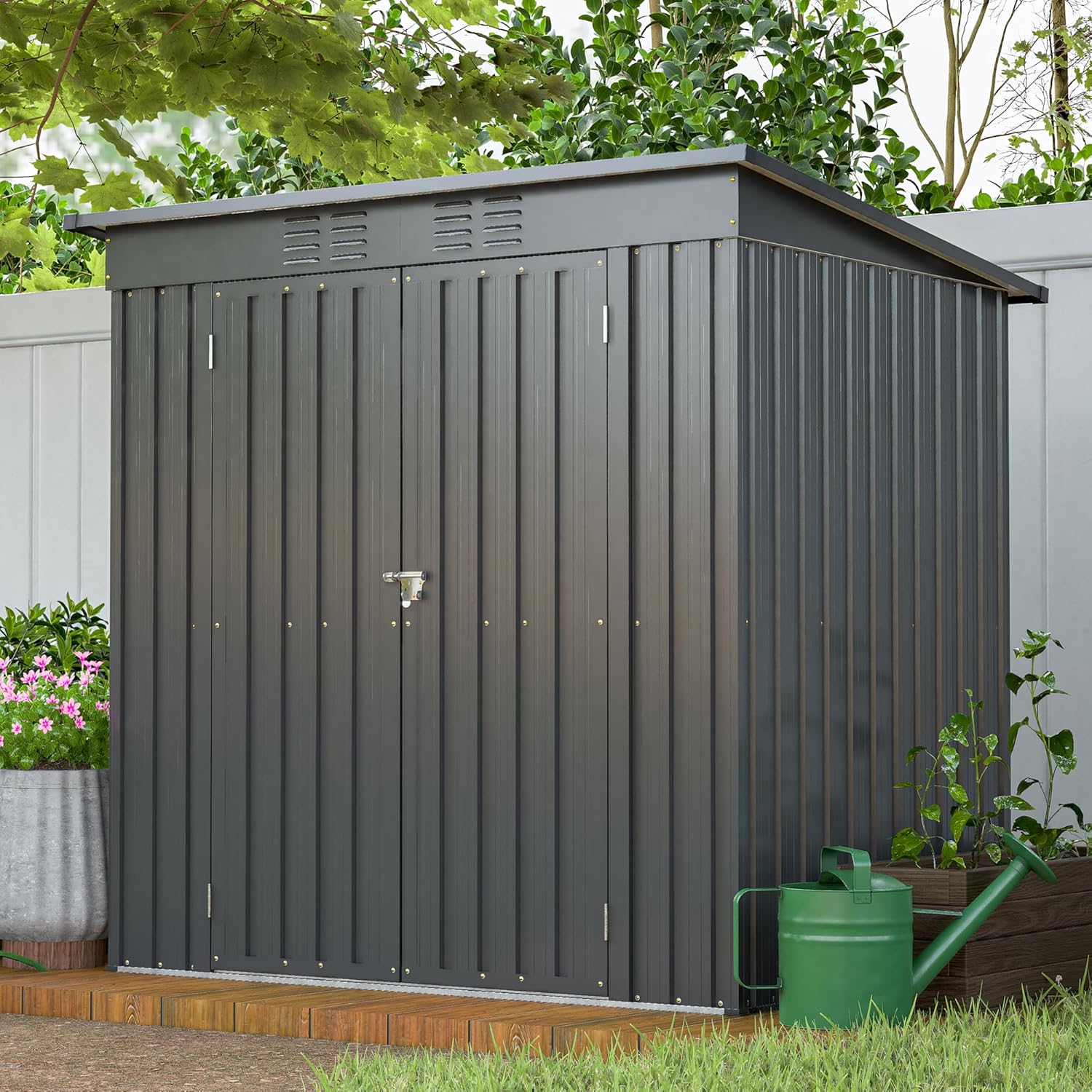 Metal Outdoor Storage Shed 6 x 4 FT Metal Shed with Lockable Door,Waterproof Garden Tool Shed Storage House for Backyard Patio Lawn (Black)