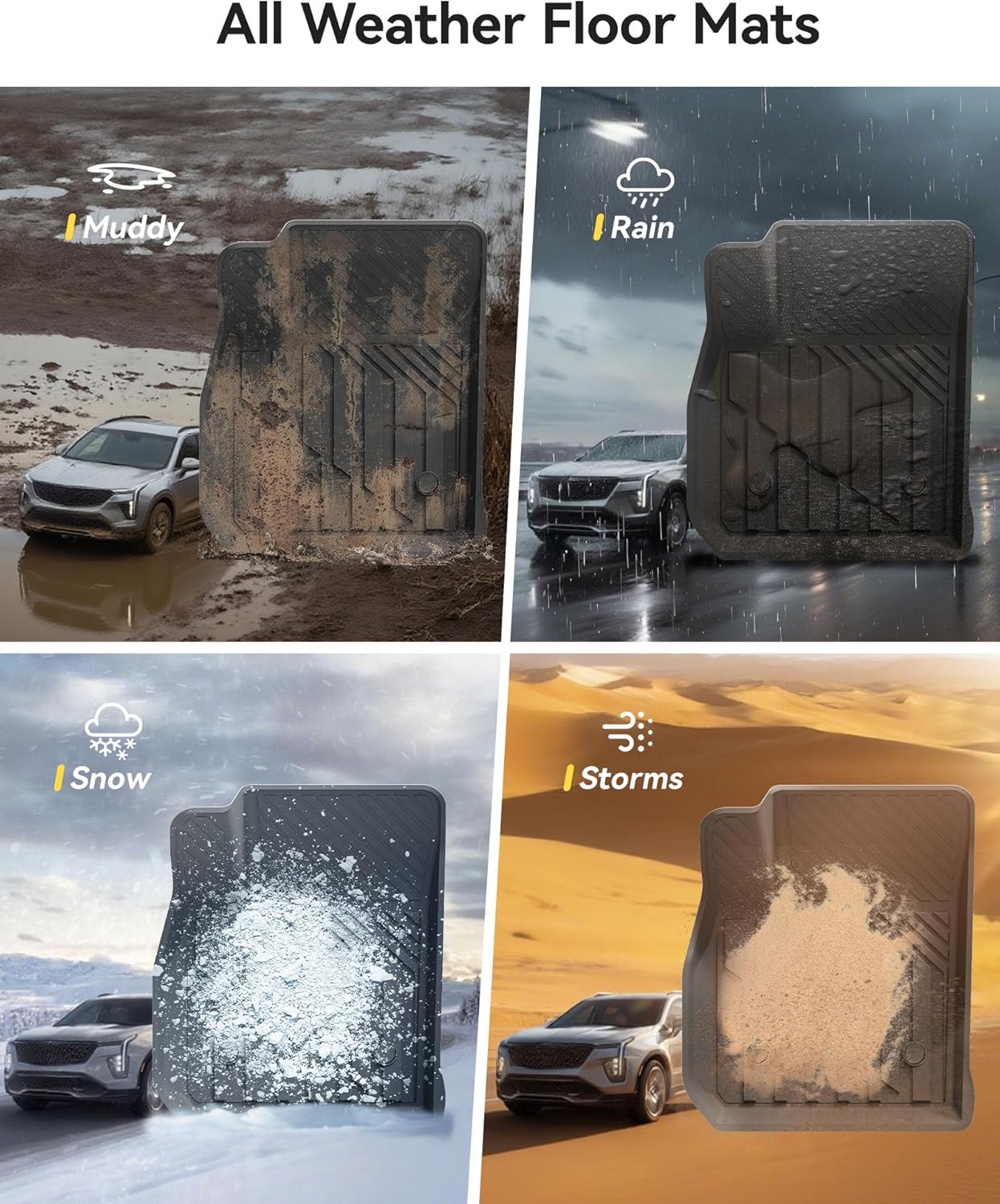 3W Floor Mats for Cadillac XT4 2019-2024 2025, Custom Fit TPE All Weather Car Accessories Cadillac Xt4 Floor Liner, 1st and 2nd Row Car Mats Black