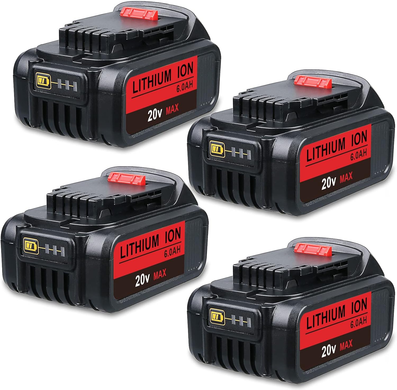 New Look DCB200 Battery Replacement for Dewalt 6000mAh 20v 4-Pack Compatible with Dewalt 20volt Cordless Power Tools