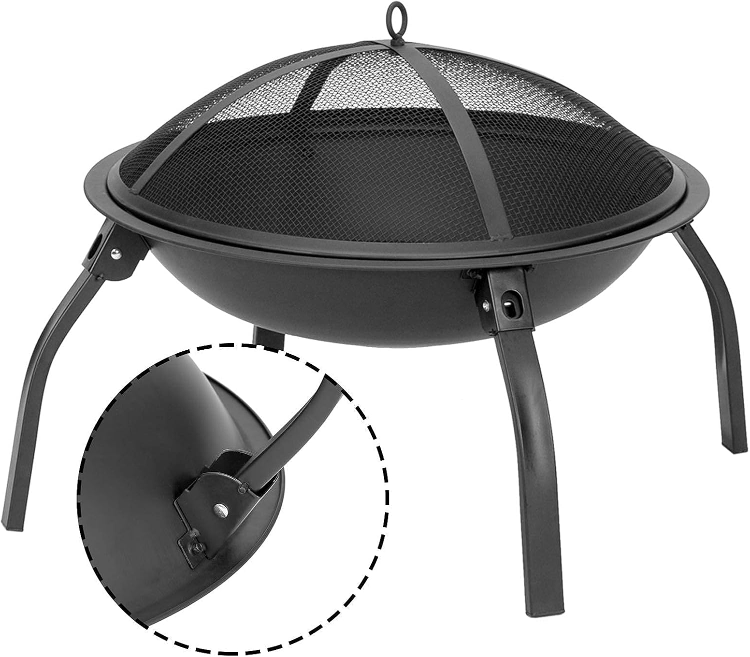 Portable Outdoor Fire Pit Round Wood Burning Steel BBQ Grill Firepit Bowl with Mesh Spark Screen Cover Log Grate and Fire Poker, for Camping Bonfire Patio Park Backyard Garden
