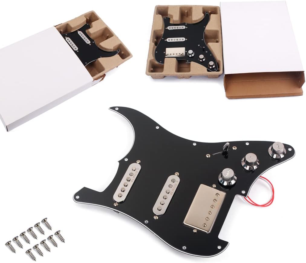 Prewired Loaded Pickguard,Electric Guitar Pickguard with SSH Pickup Set, 3-ply Humbucker for Stratocaster Pick Guard Loaded High Output Alnico V Single Coil Pick-ups Replacement Parts