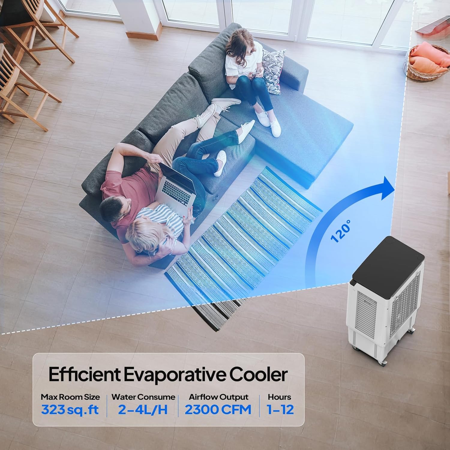 Bonnlo 2300 CFM Swamp Cooler with Remote Control, 3-In-1 Portable Evaporative Air Cooler, Fan & Humidifier with 7.9 Gal Water Tank, 12H Timer, Top Water Adding for Outdoor & Indoor Use