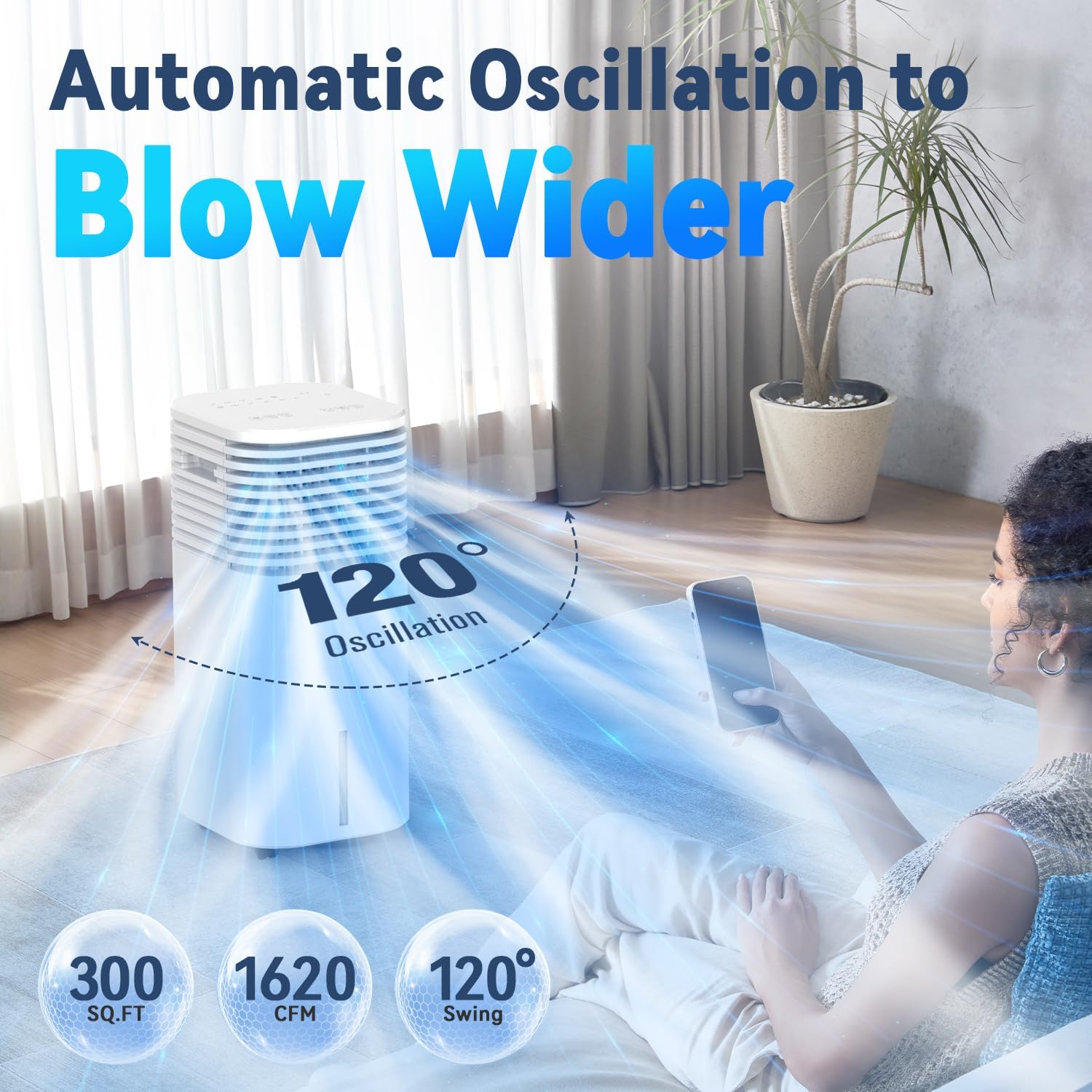 FANCOLE Windowless Portable Air Conditioners with 4Modes & 3Speeds, 15H Timer for Smart Auto-off, 2Gal Tank for 20H Cooling, Evaporative Air Cooler 17 FT Remote, 120° Swing Swamp Cooler No Hose Needed