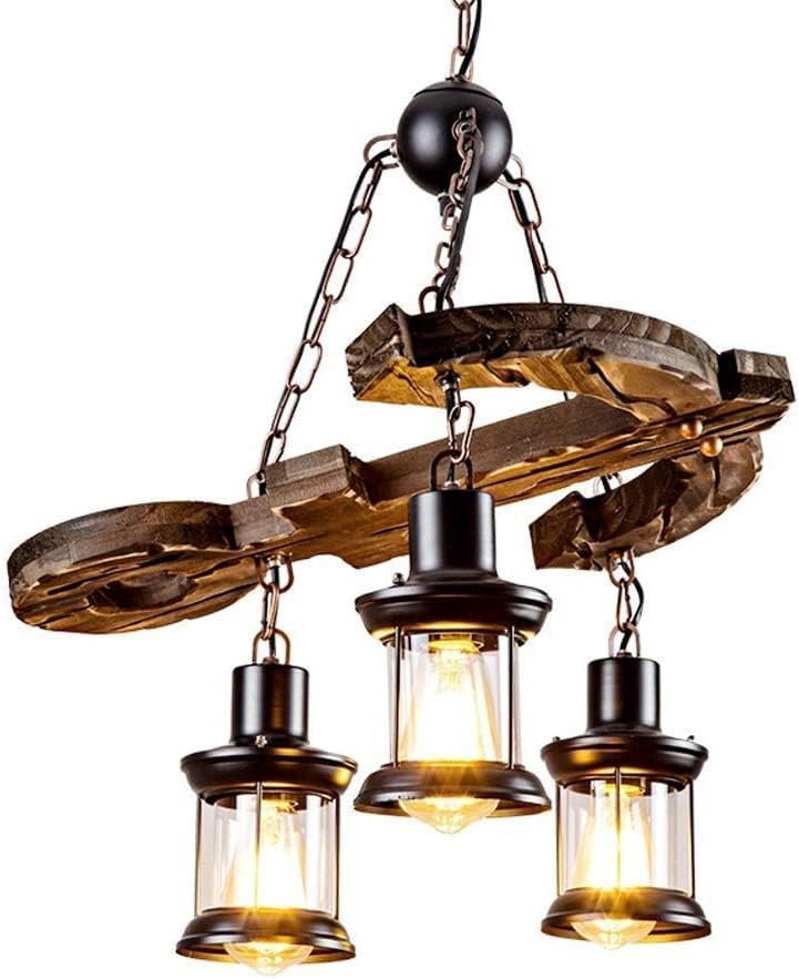 Wooden Boat Chandelier American Hanging Lamp Retro Loft Ceiling Lamp E27x3 Pendant Industrial Style Anchor Pendant Lamp Adjustable Height for Bar Cafe Dining Table Kitchen Metal Hanging Lamp