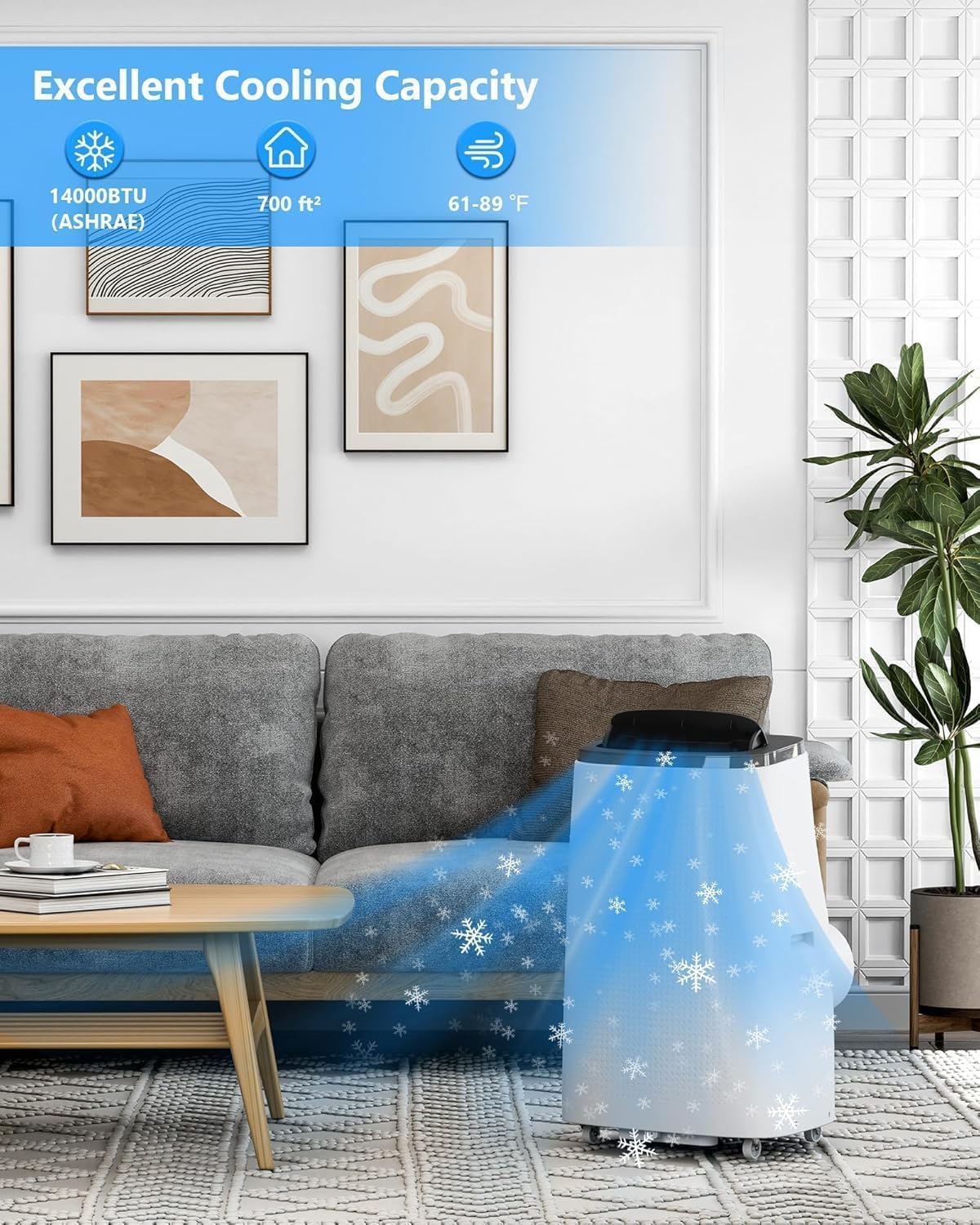 14000 BTU Portable Air Conditioner with Dehumidifier & Fan - 3-in-1 Cooling Unit for Rooms Up to 750 Sq.Ft, 90Pints/Day Dry Mode, 50dB Ultra Quiet, Self-Evaporative, Window Kit Included