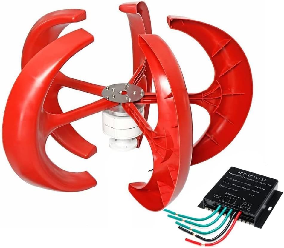 LiuSj JUnSt 12000W Vertical Lantern Axis Wind Turbine, 12V-220V Generator Lantern 5 Blade Motor Kit Windmill Energy Charging Turbine for Home Camping(with Controller)