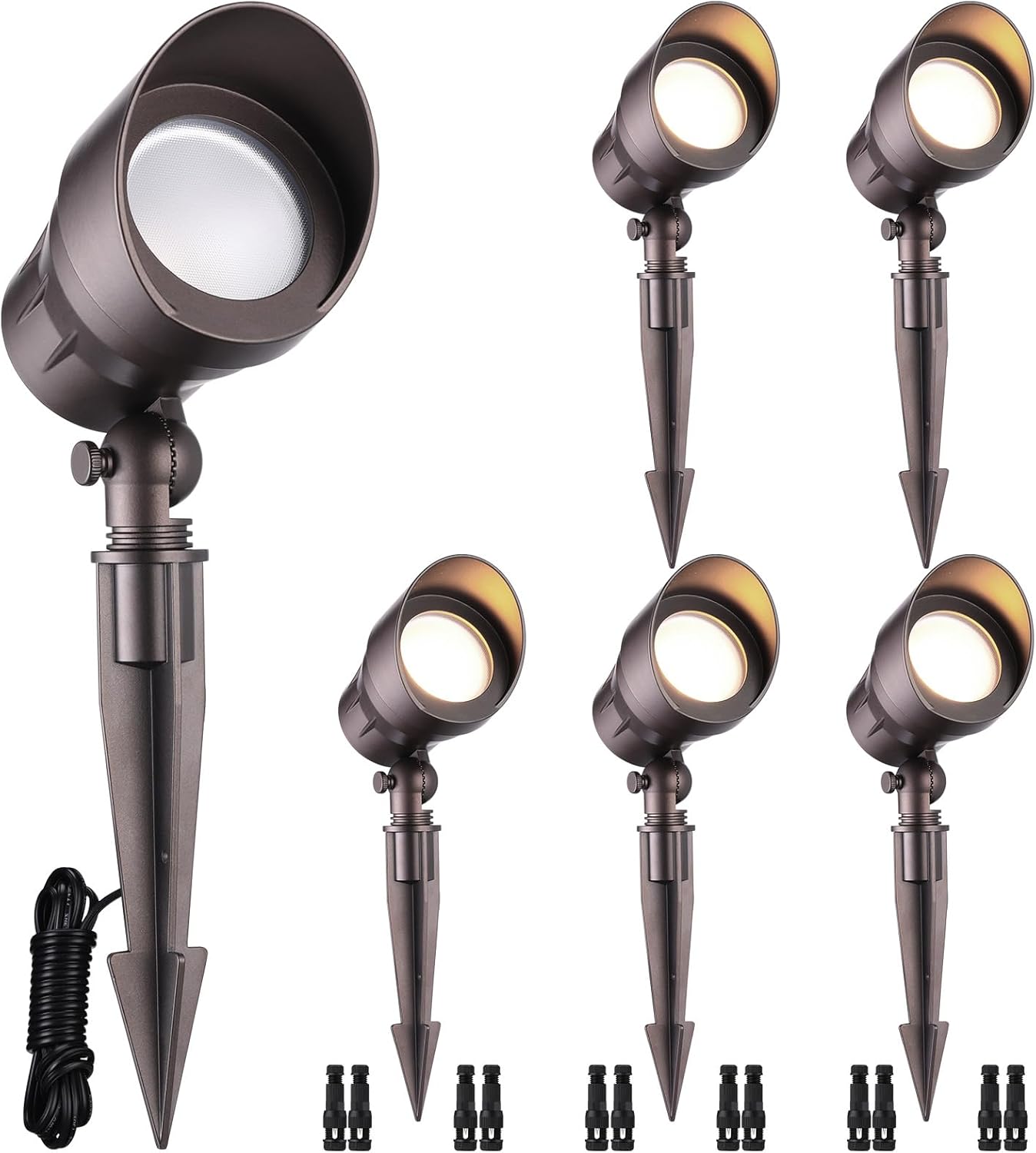 LEONLITE Low Voltage LED Landscape Spotlight, 5W 12V Pathway Lights Outdoor, CRI90, Aluminum Spot Lights for Garden, ETL Listed, IP65 Waterproof, 3000K Warm White, Oil Rubbed Bronze, Pack of 6