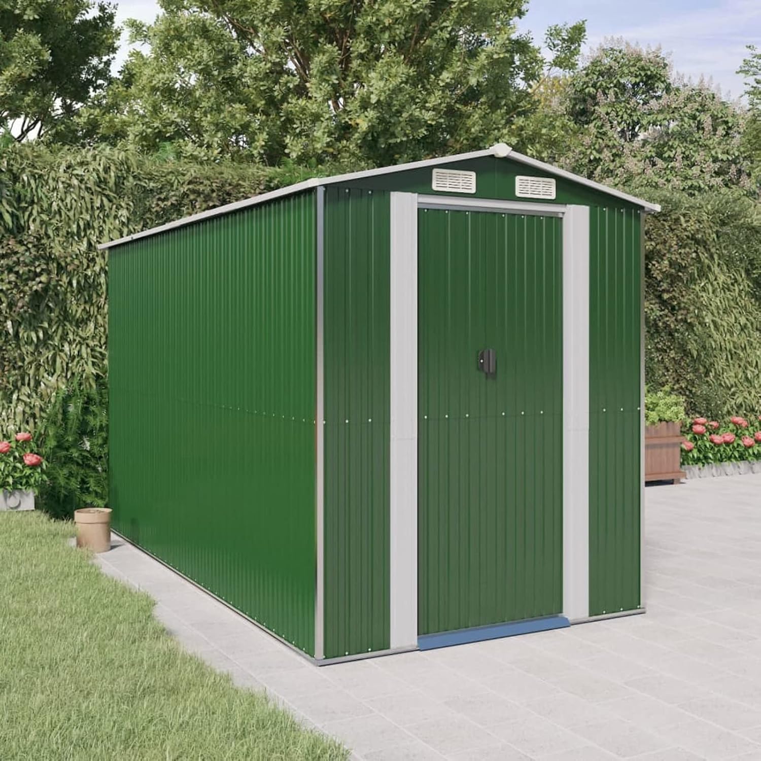 Garden Shed Garden Tool Storage Shed with Vent, Outdoor Galvanized Steel Storage House Storage Organizer with Door for Backyard, Garden, Patio, Lawn - Green 75.6