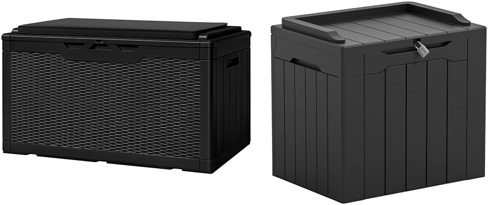 Greesum 100 Gallon Deck Box with Cushion and 31 Gallon Deck Box for Patio Furniture, Garden Tools, Pool Supplies Storage