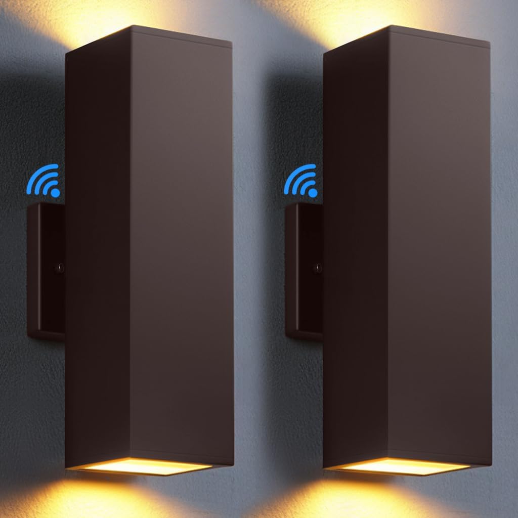 SHIMR Dusk to Dawn Outdoor Lighting 2 Pack, Modern Exterior Lighting Fixtures with Oil Rubbed Bronze Finish, Square Up Down Lights Outdoor for House Patio Garage [ETL Listed]
