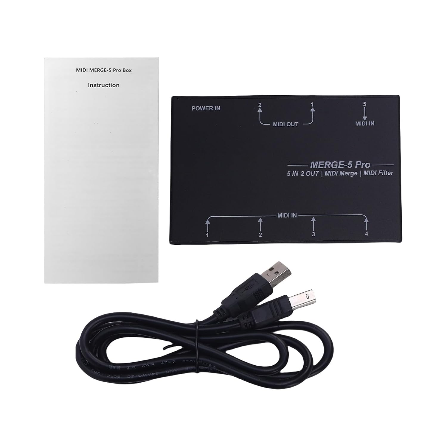 Advanced MIDI Splitter Converter USB MIDI Host Box for Electronic Piano Keyboard Synthesizer, 5 Input 2 Output, Aluminum Alloy, Black