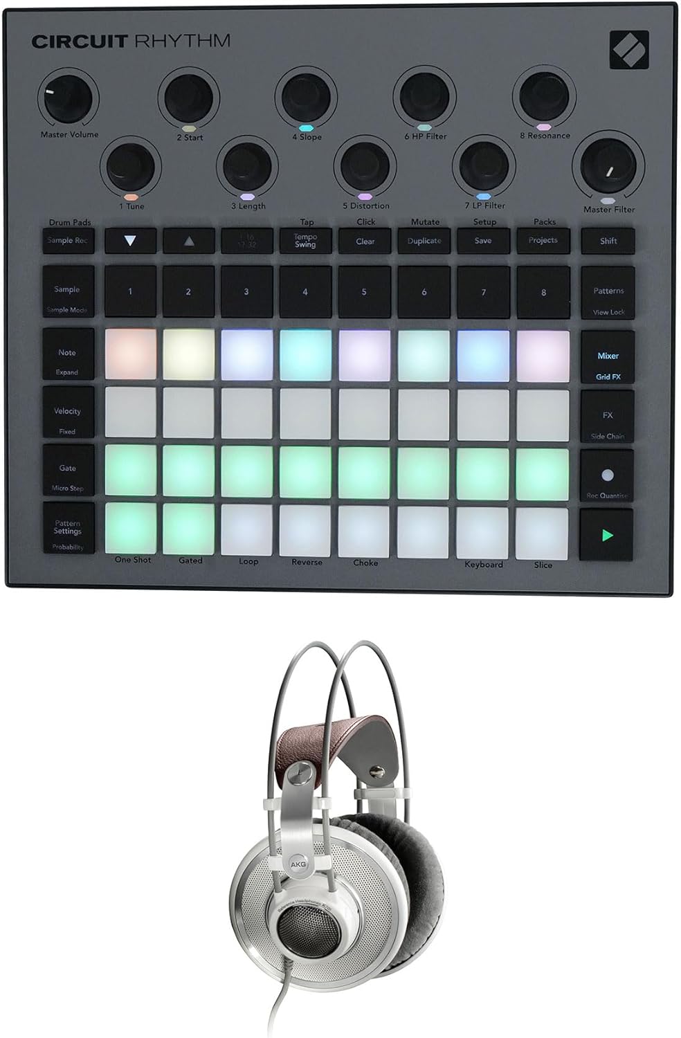 Audiosavings Bundle: (1) AKG K701 Professional Premium Open-Back Studio Recording Reference Headphones Bundle with (1) Novation Circuit Rhythm Beatmaking Sampler Groovebox/Drum Machine (2 Items)