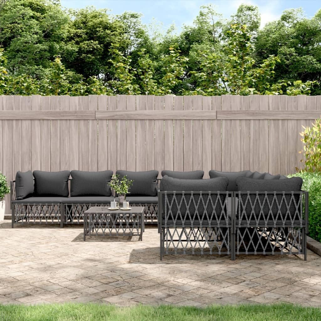 Furniture Sets 9 Piece Patio Lounge Set with Cushions Anthracite Steel,Enhance Your Outdoor Oasis: Durable and Comfortable Patio Lounge Set Garden Conversation Sets