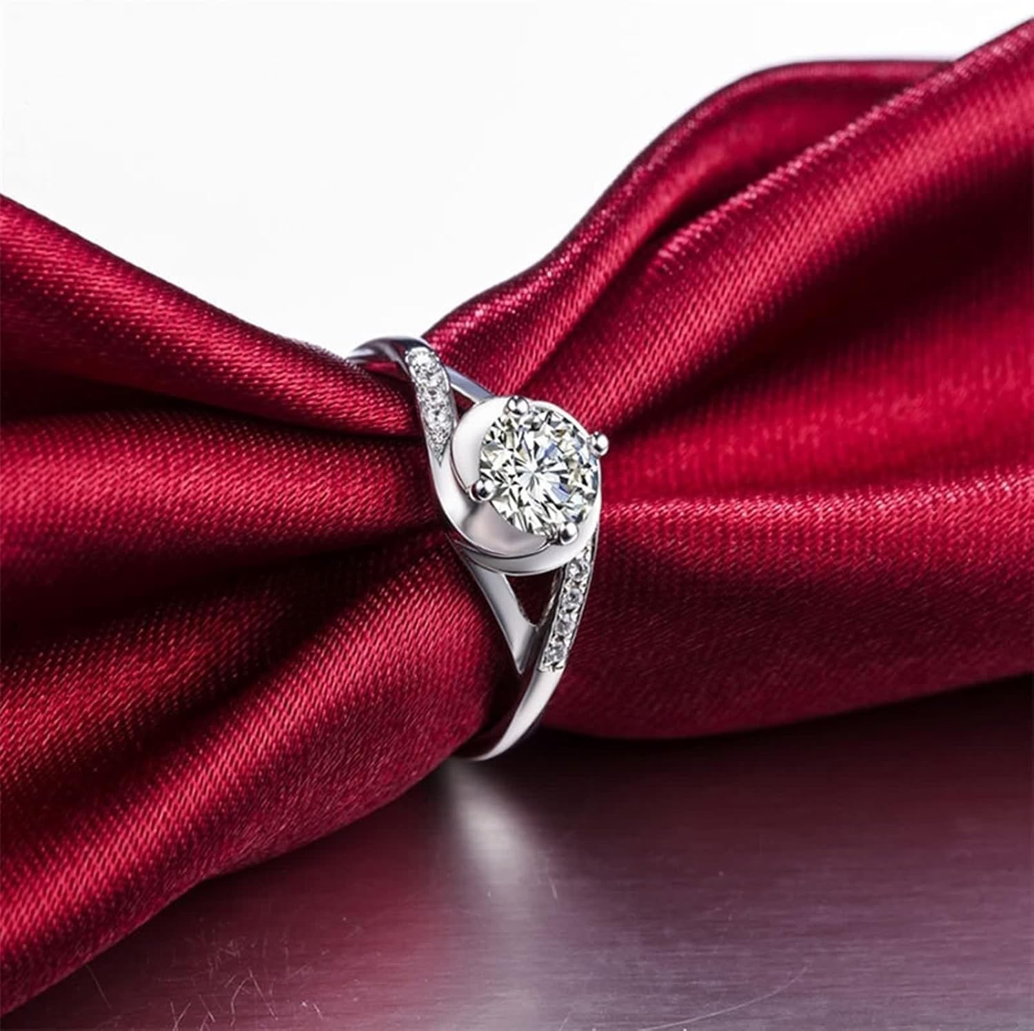 18K White Gold Ring for Women, Engagement Ring Lab Diamond 4 Prongs Silver Jewelry Birthday Gift for Her