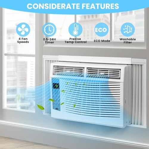 6000 BTU Window Air Conditioner, Window AC Unit Cools Up to 250 Sq. Ft with WiFi., Energy Saving with Remote, App Control, Timer Function, Easy Install Kit for Small Bedroom, Living Room