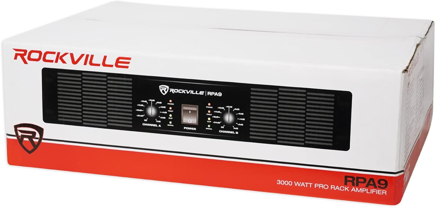Rockville RPA9 3000W Peak/800W RMS 2 Channel Power Amplifier, High Output, Durable Build, Versatile Inputs, for DJs and Pro Audio