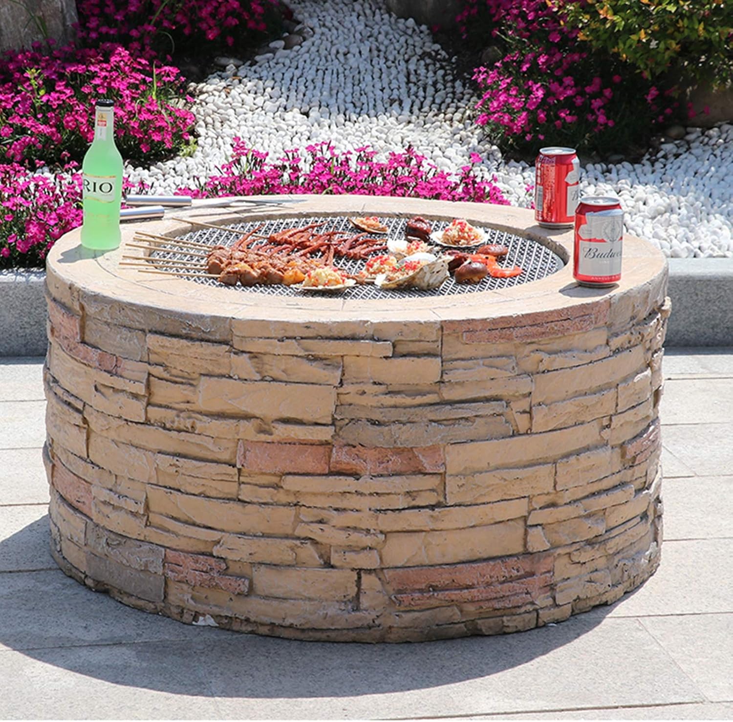 Outdoor Fire Pit Garden Wood-Burning Fire Pit Barbecue Grill, Backyard Patio Outdoor Imitation Stone Fireplace
