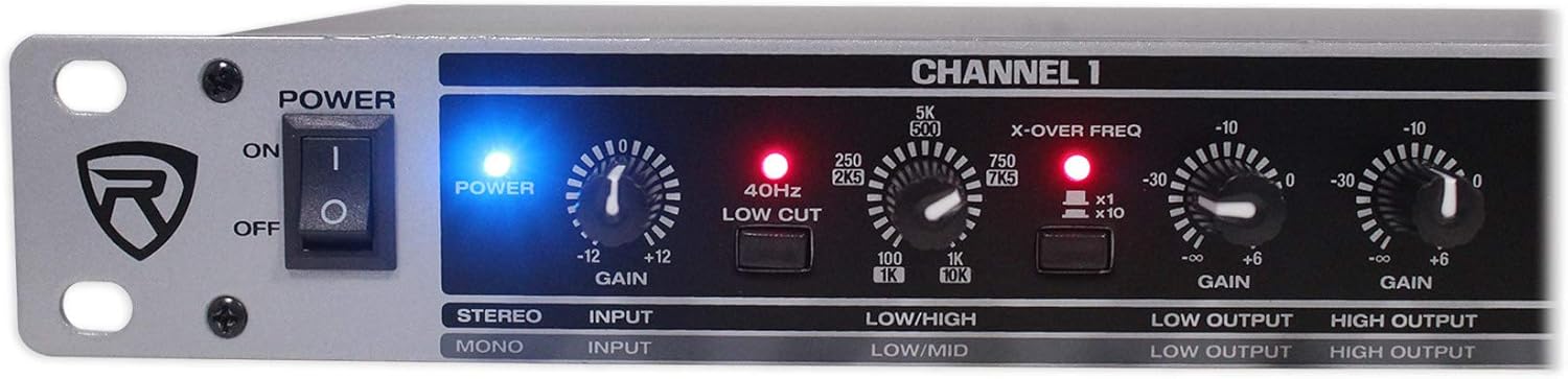 Rockville RX230 2-Way Stereo/3-Way Mono Crossover, XLR Input/Output, Adjustable Crossover Range, 24 dB/Octave Filters, Rack-Mountable for DJs and Live Sound