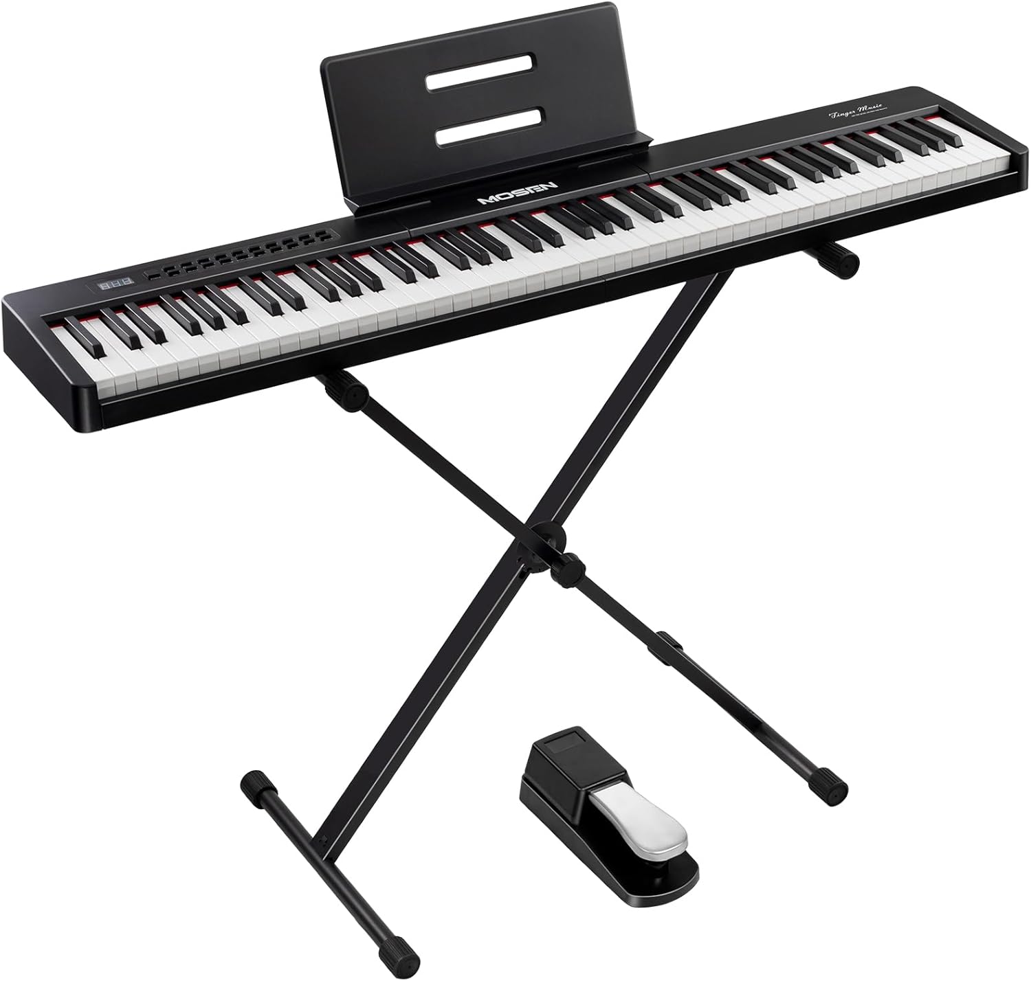 MOSEN 88-key digital piano keyboard with semi-weighted keys, double keyboard, LED display, 380 tones, 128 rhythms, 88 demo songs, Piano Lessons, keyboard stand and sustain pedal.(MSP-45BK)-Black