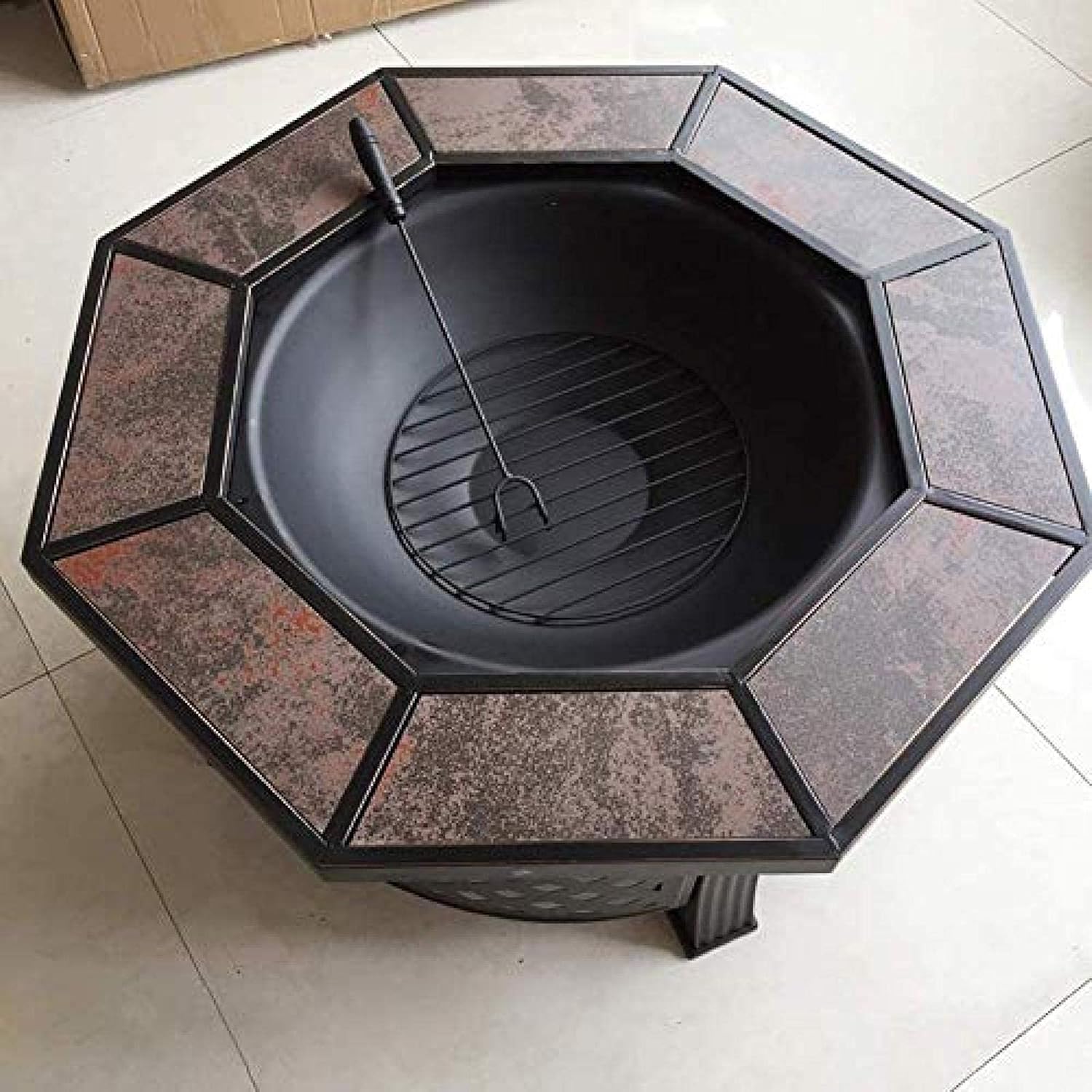 Fire Pit BBQ Grill Fire Bowl Octagonal Ceramic Barbecue Table Outdoor Charcoal Barbecue Stove Indoor Heating Brazier