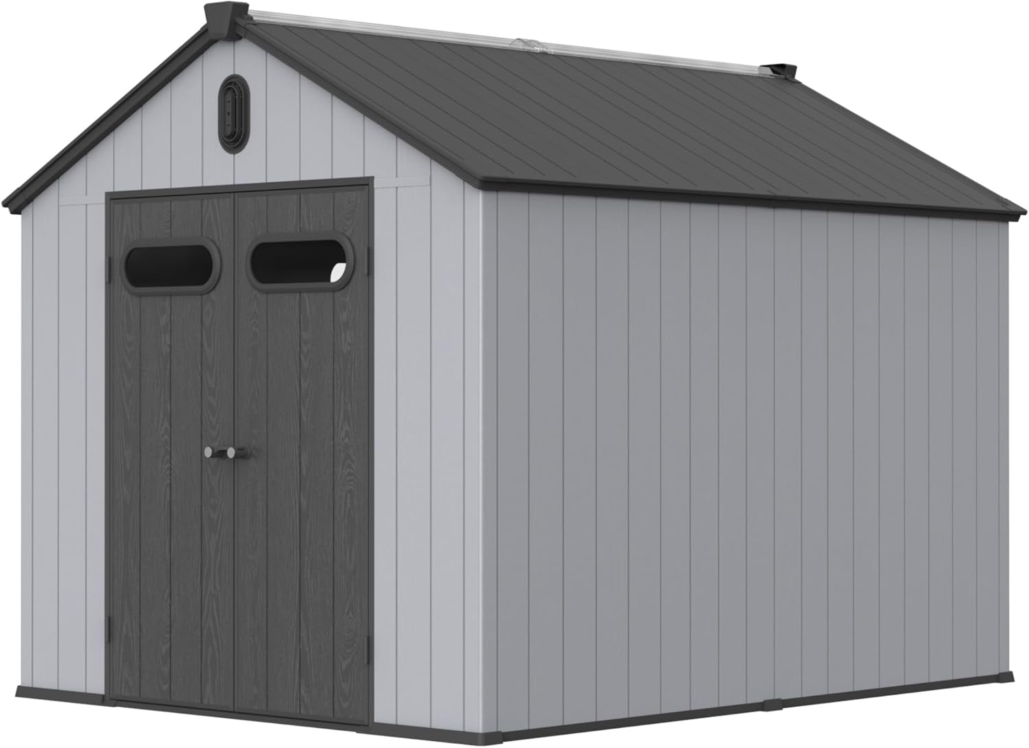 8 x 10 FT Outdoor Plastic Storage Shed, Waterproof Roof Garden Shed with Double Door & Vents, Resin Plastic Tool Storage Building for Patio Furniture, Black/Grey