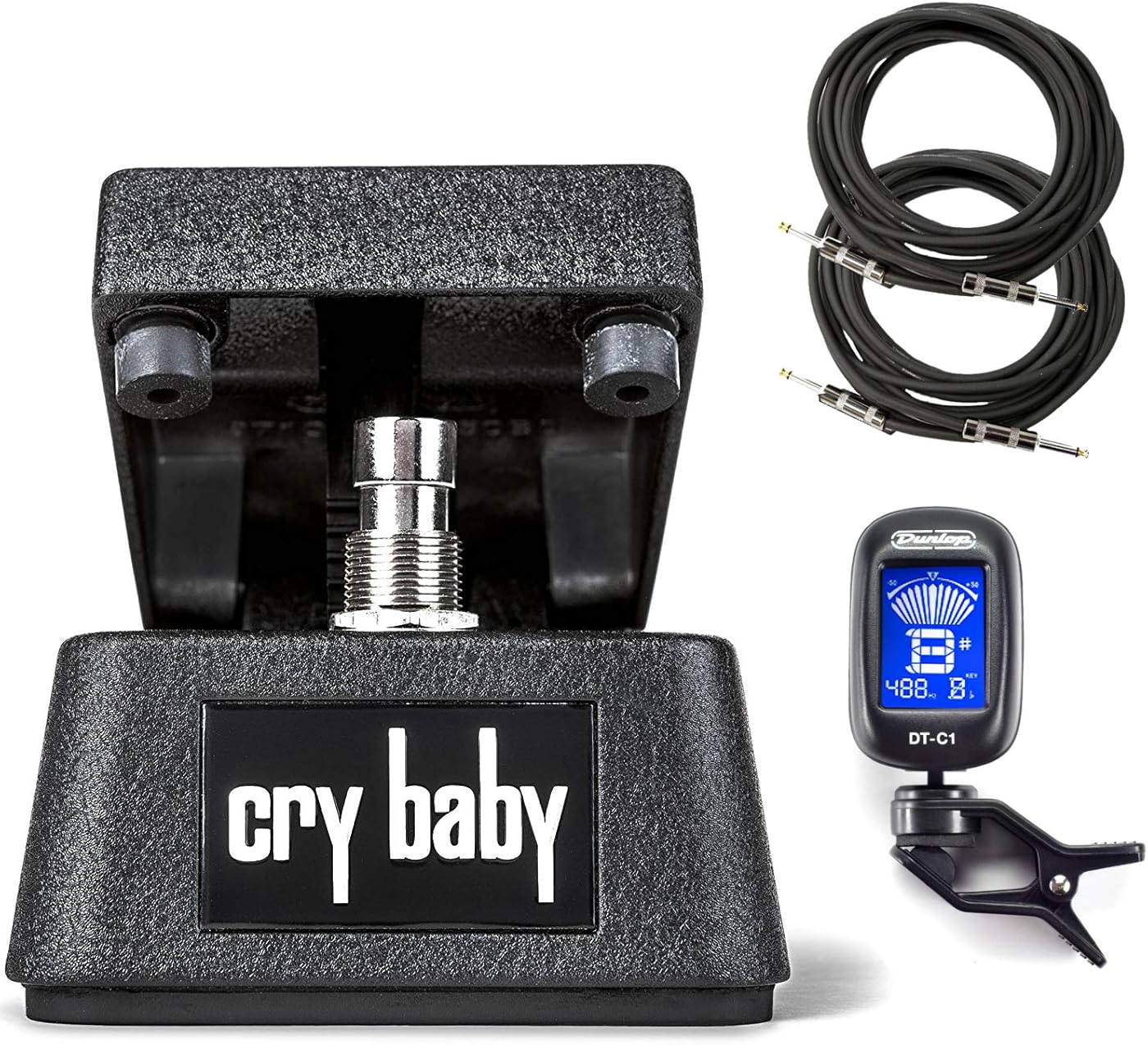 Dunlop CBM95 Cry Baby Mini Wah Pedal Bundle with 2 Instrument Cables and Tuner