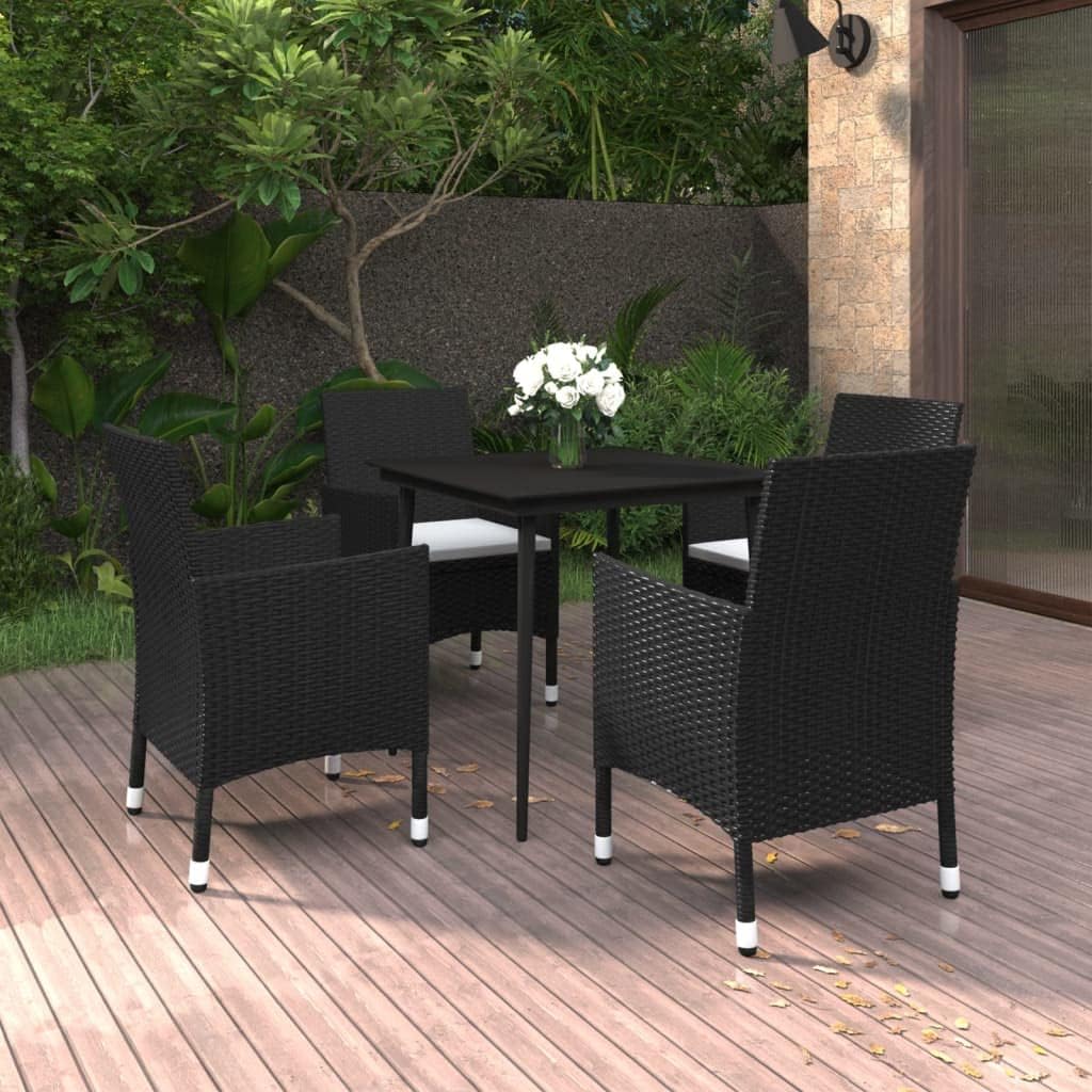 Furniture Sets 5 Piece Patio Dining Set with Cushions Poly Rattan and Glass,Elegant Patio Dining Set with WeatherResistant Rattan and Comfortable Cushions Garden Conversation Sets