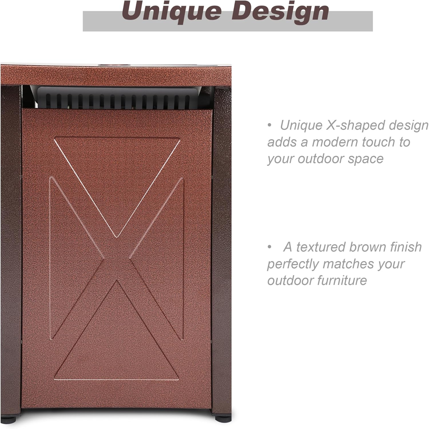 28 Inch Outdoor Propane Fire Pit Table, 50,000 BTU Square Gas Fire Table, Brown Hammered Gold Finish, Rust-Resistant Steel, Brown Finish, for Patio and Backyard Heating with Lava Rocks and Lid