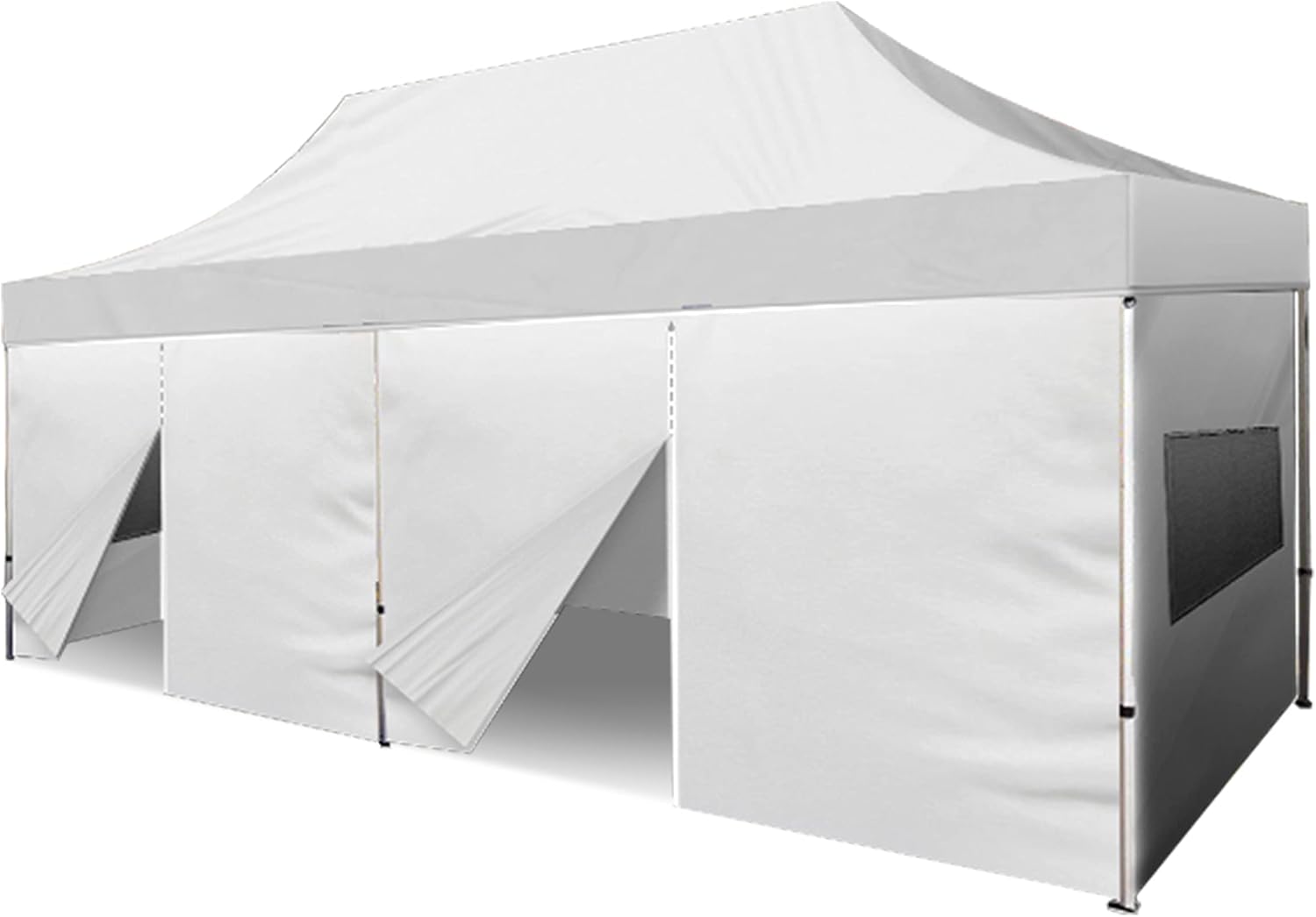 BANNER BUZZ Make IT Visible EZ Pop Up Canopy Tent Privacy 20x10 Emergency Medical Tents Instant Canopy Folding Party Tent with Sidewalls and Mesh Windows with Wheeled Bag (White)