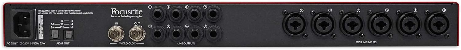 Focusrite Scarlett OctoPre 8-Channel Microphone Mic Preamp w/ADAT 192 kHz 109dB Bundle with (8) RockvilIe RCXFM20E-B 20 Foot Female to Male XLR Mic Cable Black 100% Copper