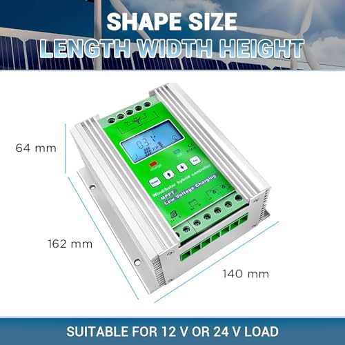 1400W Sun Hybrid Controller for PC - Wind & Solar Charge Controller with LCD Display, Free Dump Load, Compatible with 12V/24V Systems, 600W Wind + 800W Solar Energy Solutions