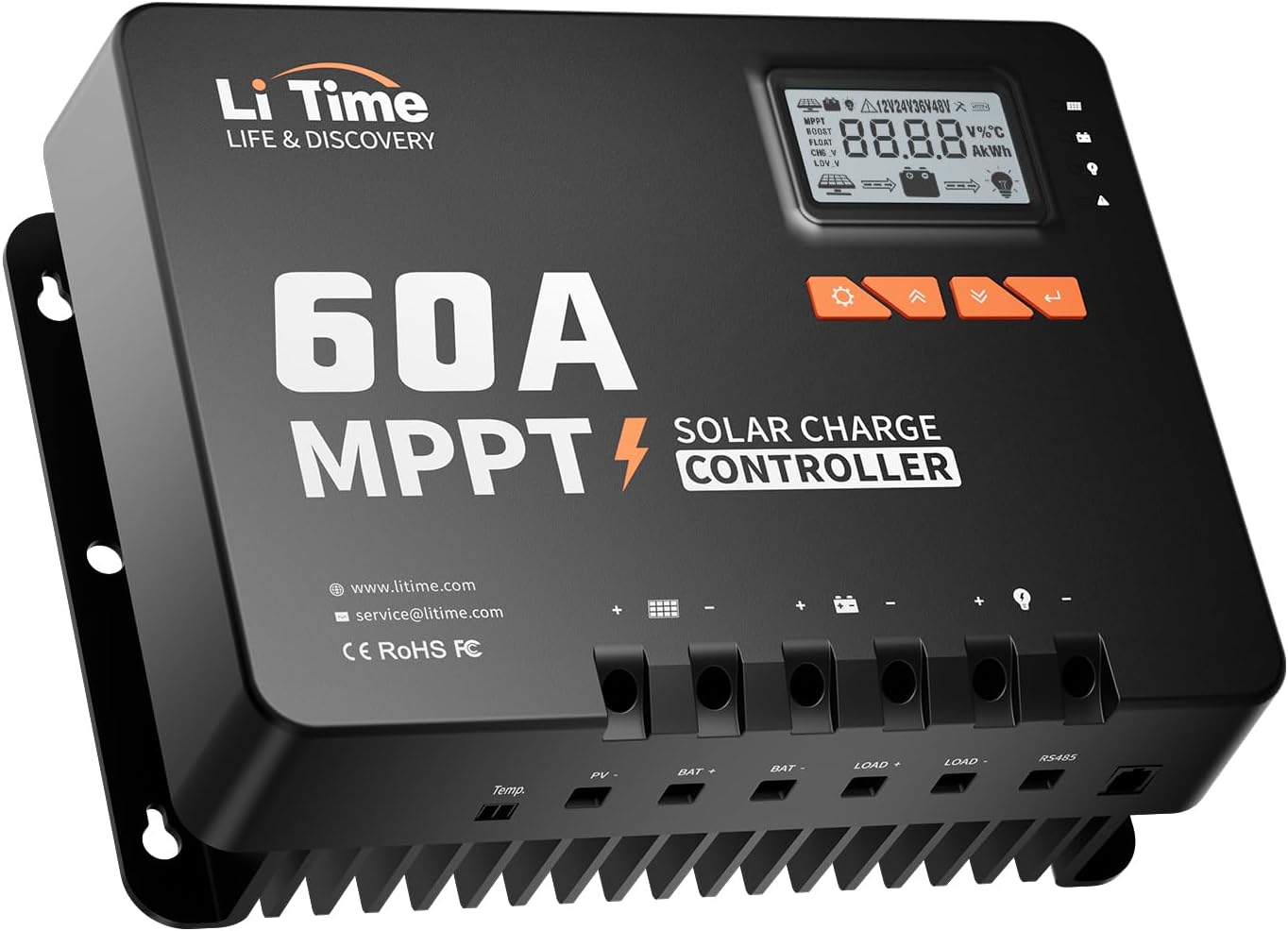 LiTime MPPT Solar Charge Controller (Bluetooth) - Solar Panel Regulator -150V, 60Amp, 12/24/36/48Volt for LiFePO4 and Lead-Acid Battery in Solar System