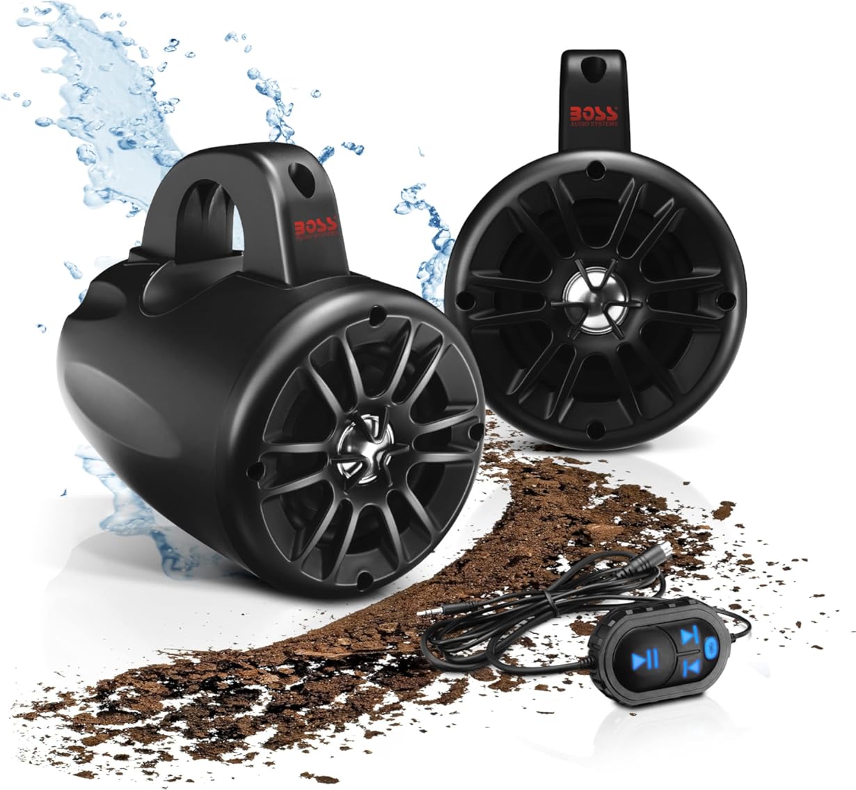 BOSS Audio Systems BM40AMPBT ATV UTV Waketower Speaker System - Bluetooth, 500 Watts of Power Per Pair, 4 Inch Woofer, Full Range, 2 Way, Marine grade, Weatherproof, Sold in Pairs