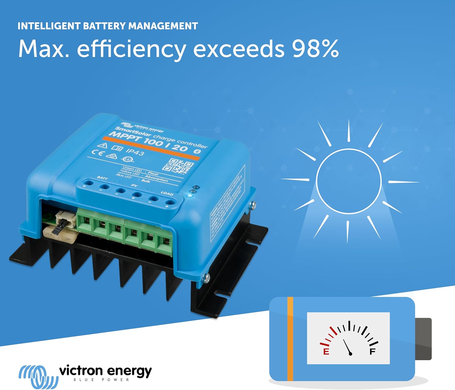 Victron Energy SmartSolar MPPT Solar Charge Controller (Bluetooth) - Charge Controllers for Solar Panels - 100V, 20 amp, 48-Volt