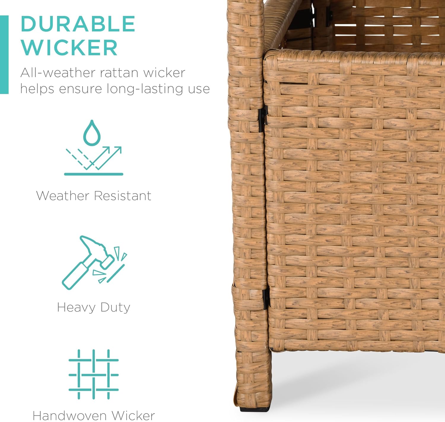 Best Choice Products Wicker Side Table with Umbrella Hole, Square PE Rattan Outdoor End Table for Patio, Garden, Poolside, Deck w/UV-Resistant Frame, Storage Space - Natural