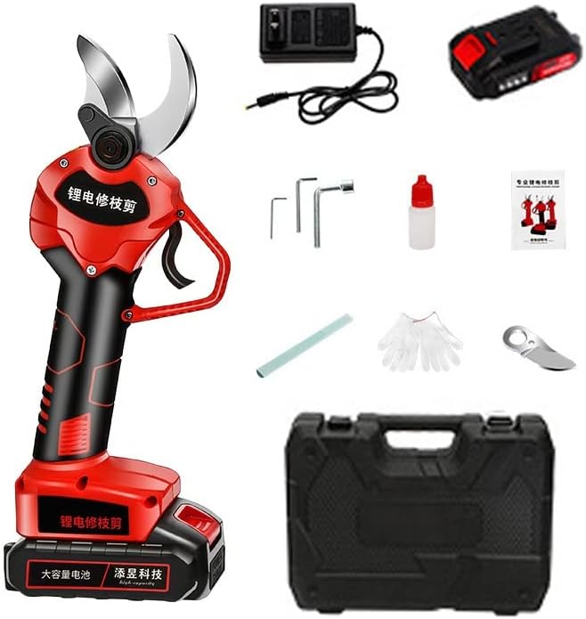 Electric Pruning Shears Scissors Battery Powered Trim with 2 Pack Backup Rechargeable Lithium Secateurs Tree Branch Pruner, 40mm (1.5 Inch) Cutting Diameter,21V