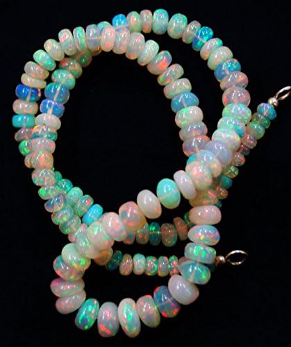 natural gem stone ethiopian opal big smooth beads complete necklace rainbow fire flashing 18 inches 4 to 9 mm