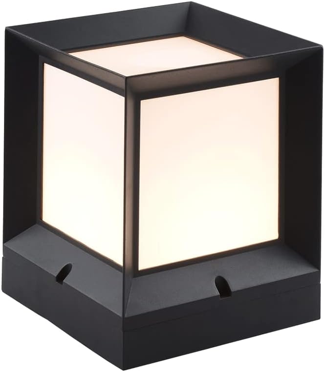 Outdoor Waterproof Post Light Fixture Lawn Lamp Street Light Post Cap Light Black Square Deck Decorative Light E27 Fence Pedestal Post Lamp for Garden, Post, Deck, Patio,Decoration