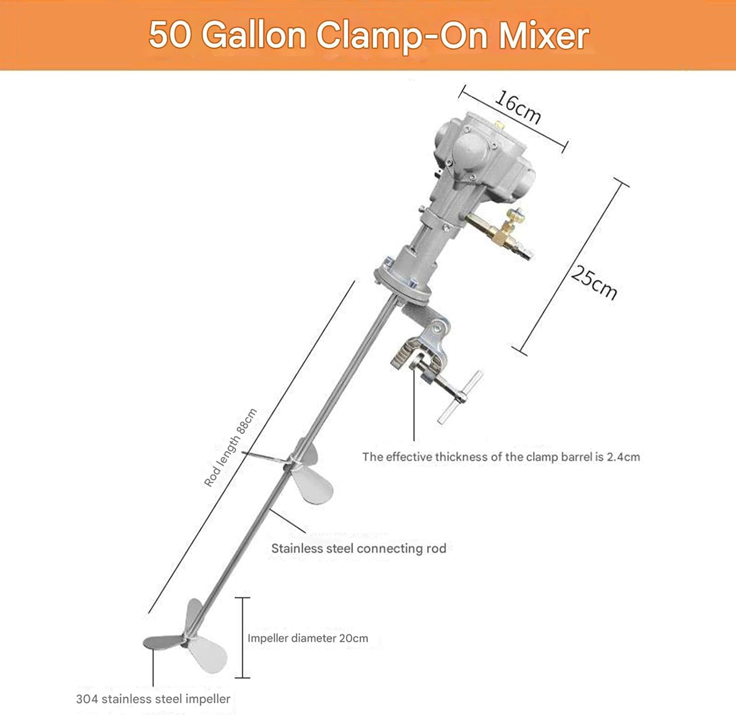 50 Gallon Pneumatic Paint Mixer Thickened Small Tank Barrel Drum Mixer Air Powered Agitator Paint Stirring Machine Mix Tool 1/2HP for Viscous Liquid
