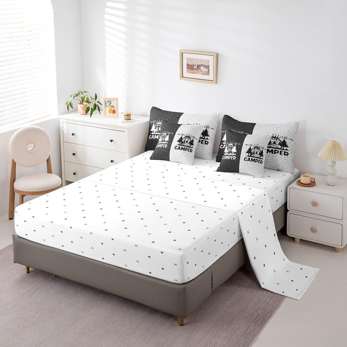 Erosebridal 7 Piece Rustic Camping Queen Bedding Set for Camper,Rv Comforter Set for Travel Trailer Accessories,Kids Adults Woodland Cabin Bed in a Bag with Fitted Sheet,Flat Sheet,Pillowcases