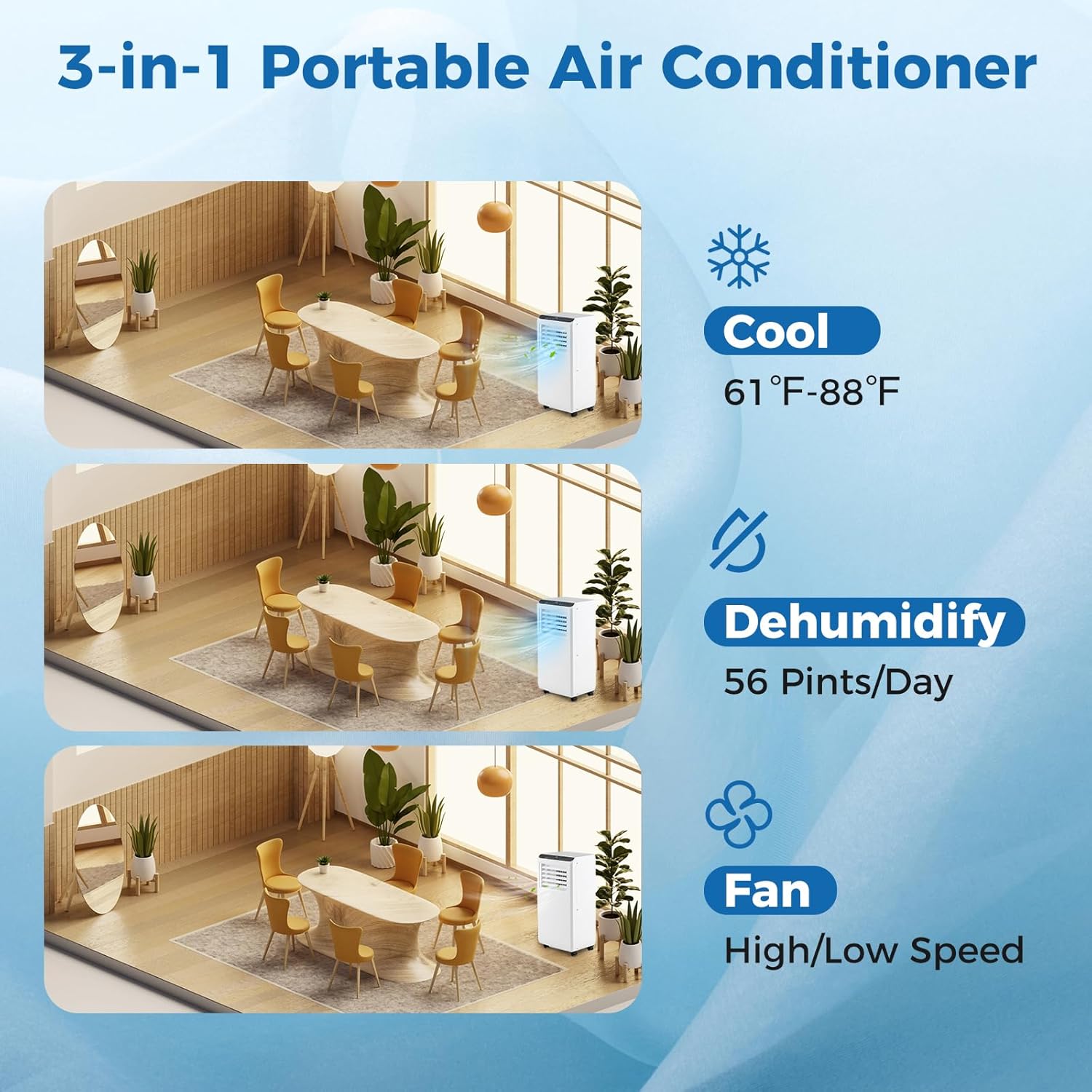 DORTALA 10000 BTU Portable Air Conditioner, 3 in 1 Floor Standing AC Unit with Fan & Dehumidifier, Quiet AC Unit with 24H Timer, Remote Control & Installation Kit for Rooms up to 350 Sq.Ft