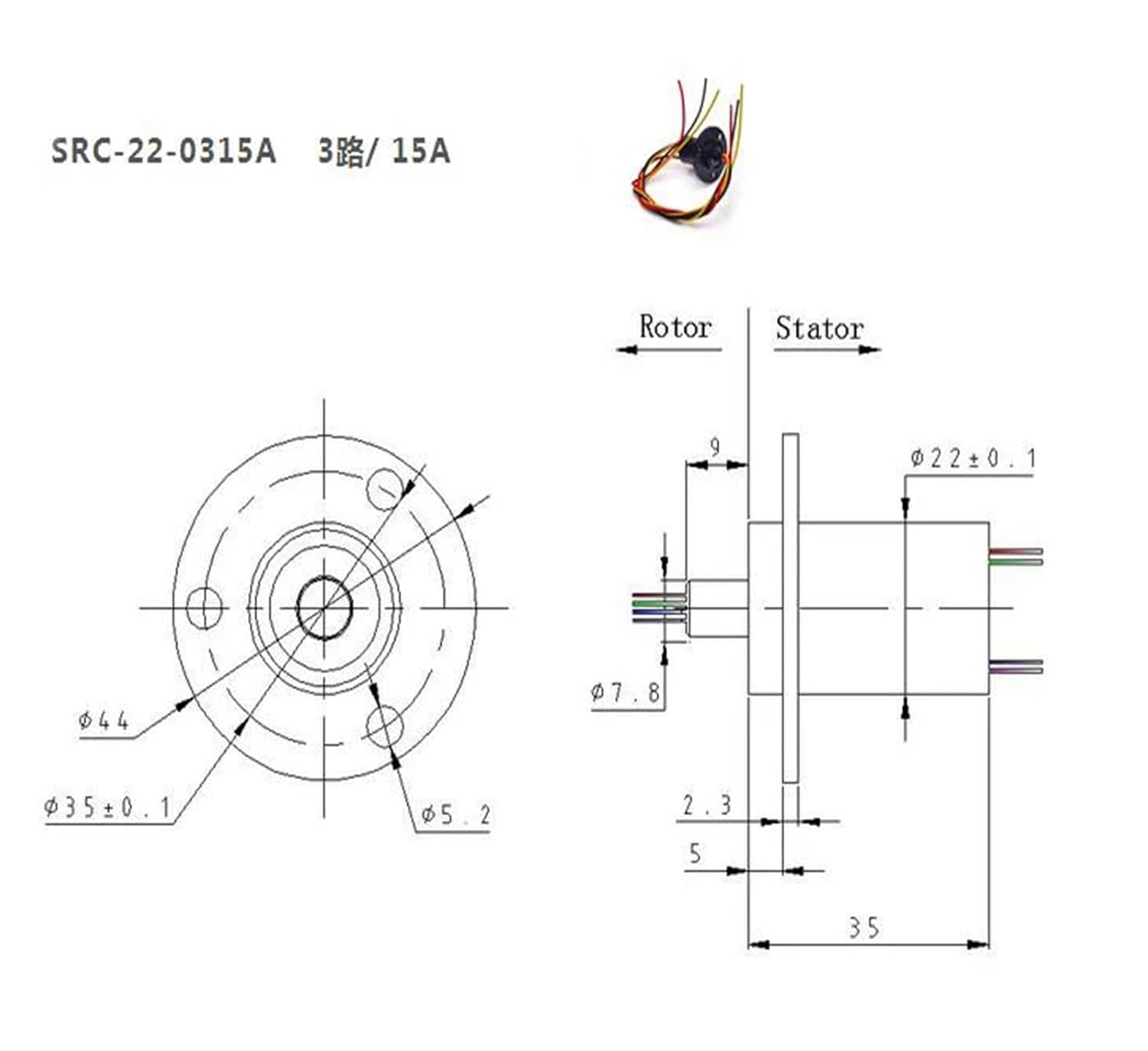Wind Power Slip Ring 2/3/4/5/6/8 Channels 5/10/15/30/60A Rotating Table Slip Ring Collector Ring Connector SRC-22-0330A(3 Channel 15A)