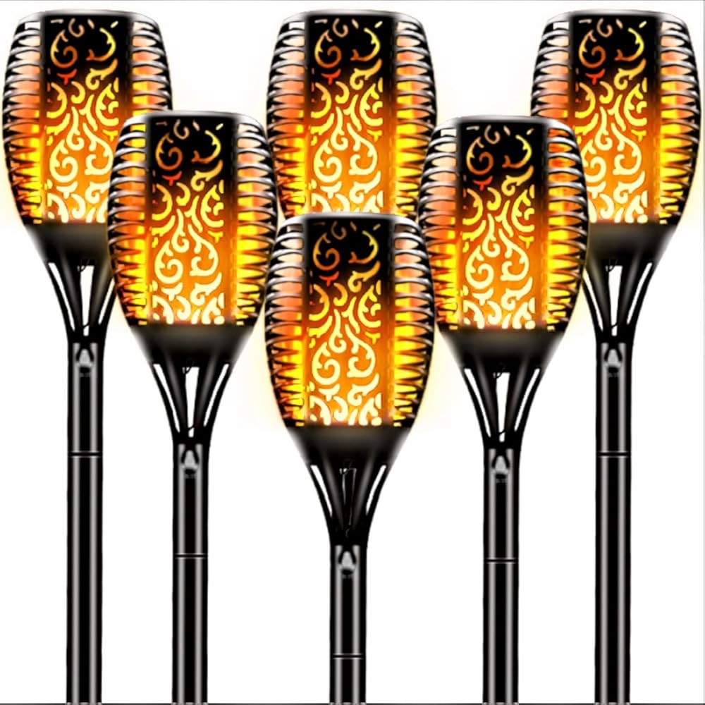 Maksone 6 Pack Torches Solar Outdoor Lights LED Larger Size Flickering Flames Light Waterproof Landscape Decoration Lighting Dusk to Dawn Auto On/Off