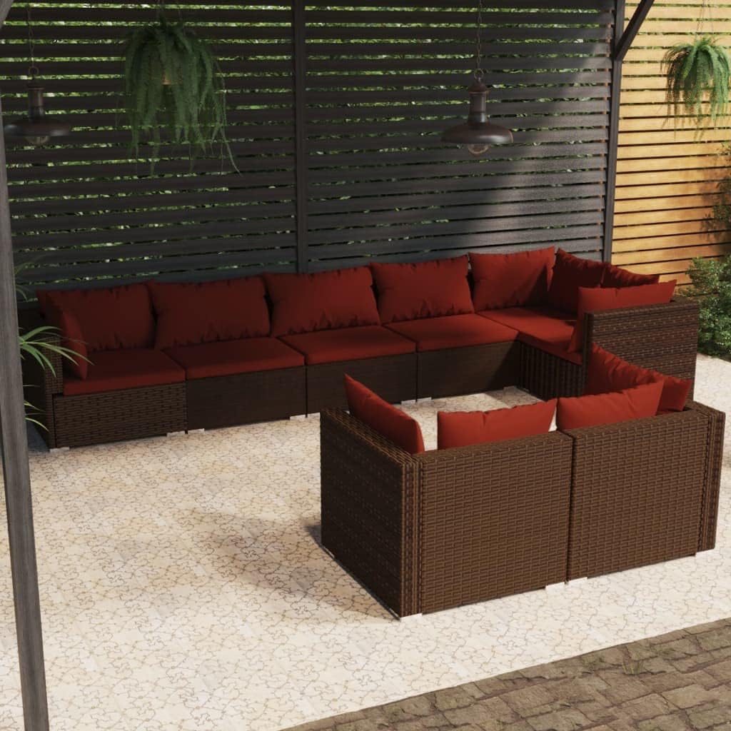 8 Piece Patio Lounge Set with Cushions Brown Poly Rattan,Poly Rattan Patio Lounge Set: Comfortable and Durable for Outdoor Relaxation Patio Furniture Sets, Outdoor Furniture Sets