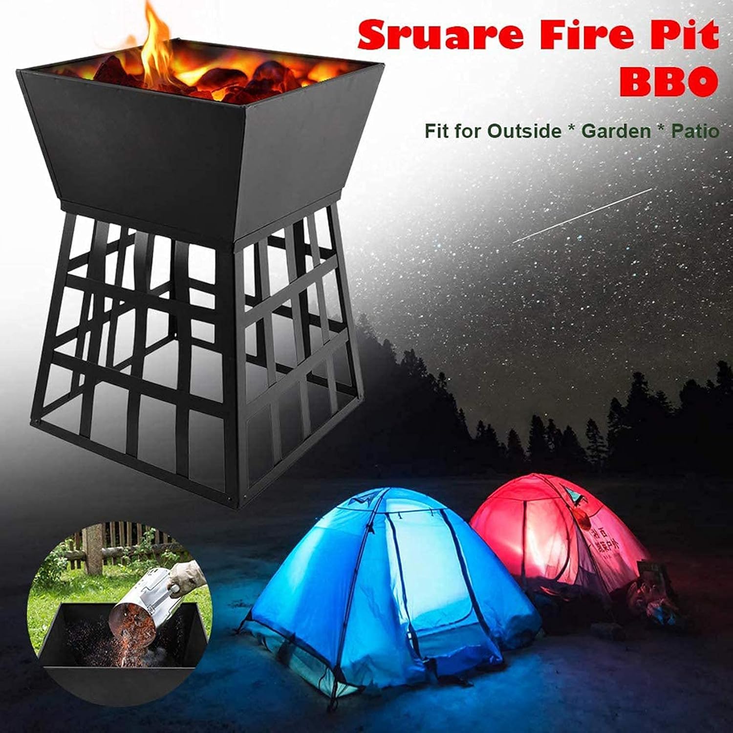 Fire Pit Outdoor Metal Firepit Square Charcoal Grill Burning BBQ Outdoor Party BBQ Fire Pit