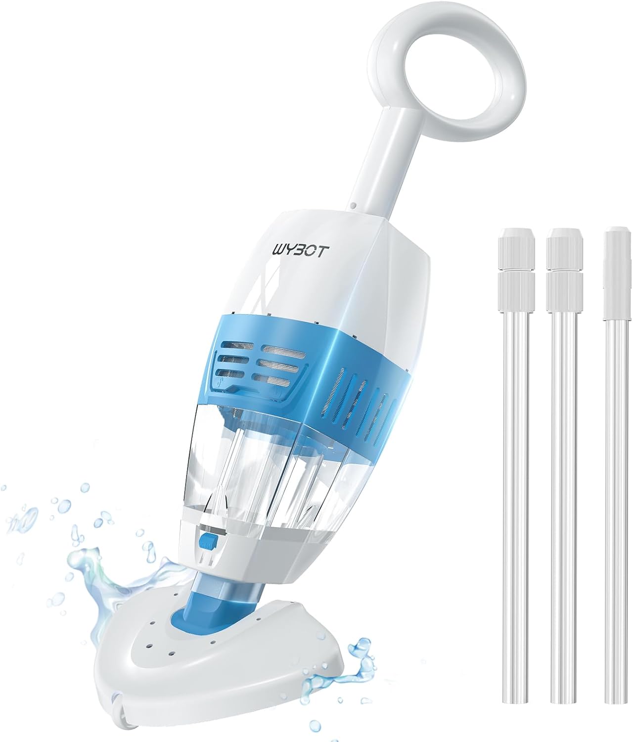 WYBOT Hyson 100P Handheld Pool Vacuum with Telescopic Alum Pole, Rechargeable Handheld Vacuum Cleaner, Replaceable Chassis, 60-Mins, Mesh Iron Filter, Ideal for Above & Inground Pools, Spas