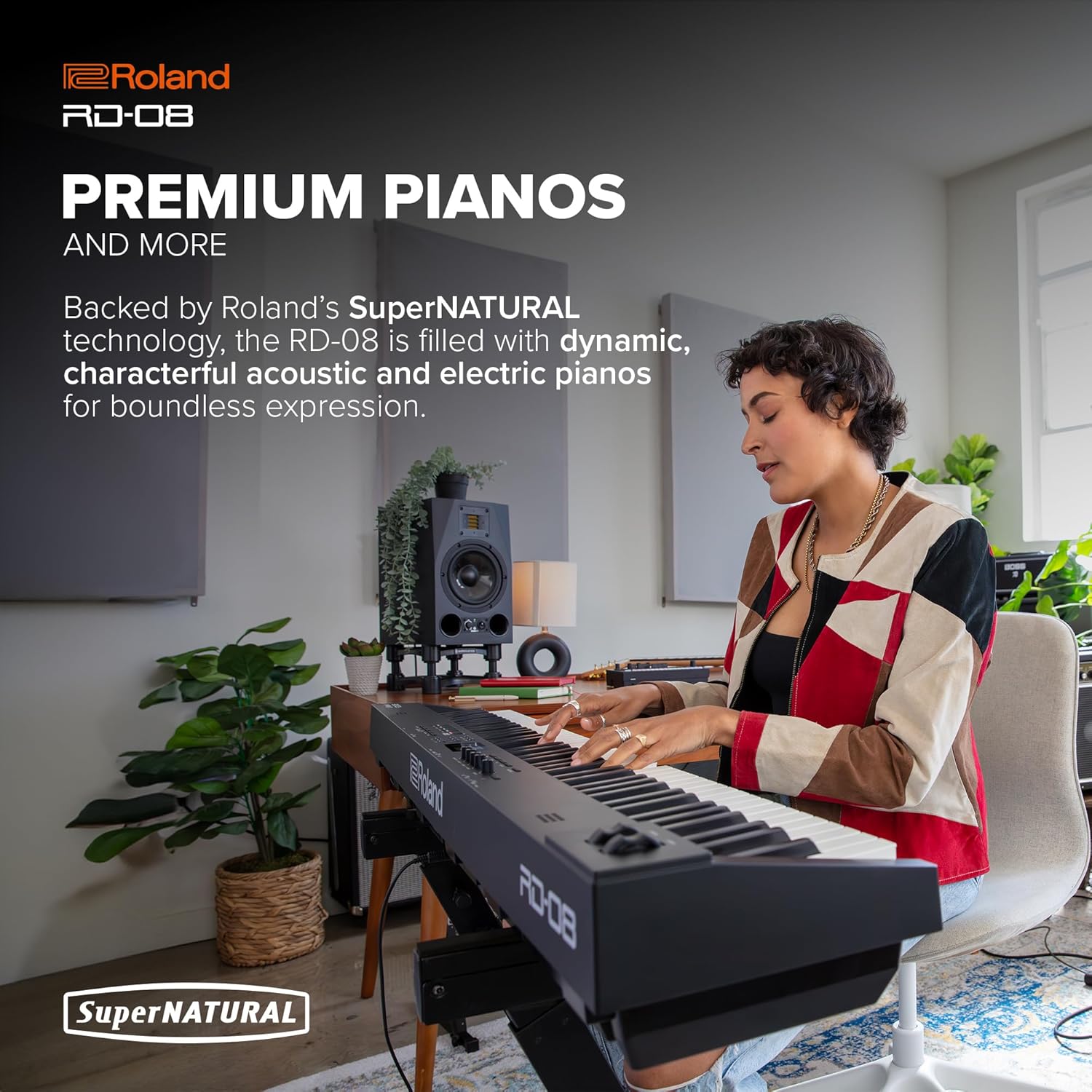 Roland RD-08 Stage Piano | Authentic RD Sound & Playability | Streamlined Design | 88-Note Weighted-Action PHA-4 Keyboard | Expandable Features | 3000+ Onboard Sounds | Ideal for Professional Gigging